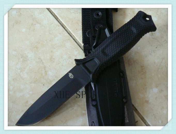 Gerber USA Made Strongarm Fixed Blade Pig Survival Knife - Black Fine Edge 01038