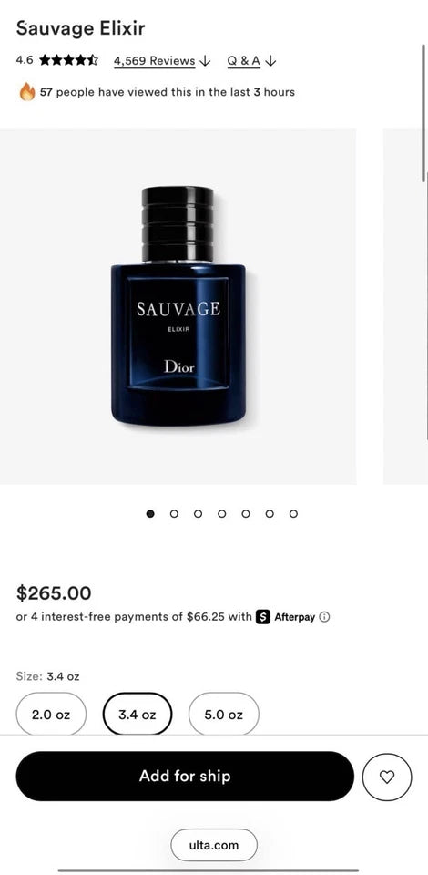 Dior Sauvage Elixir 3.4 fl oz Men's Eau de Parfum Spray Cologne
