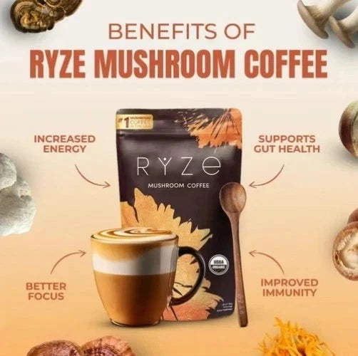 1Pack Organic Rýze Mushroom Coffee 30 Servings Instant Coffee Free Shipping New