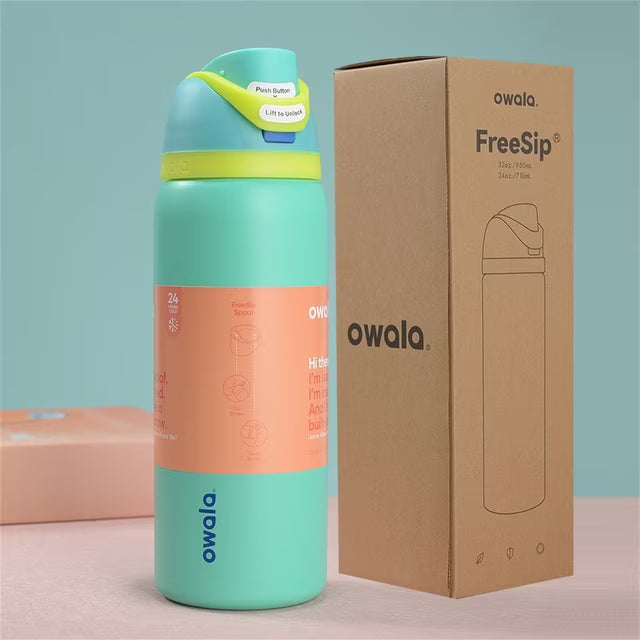 Owala FreeSip Insulated Stainless Steel Water Bottle with Straw, 32 oz, Dreamy Field (Grass Green)