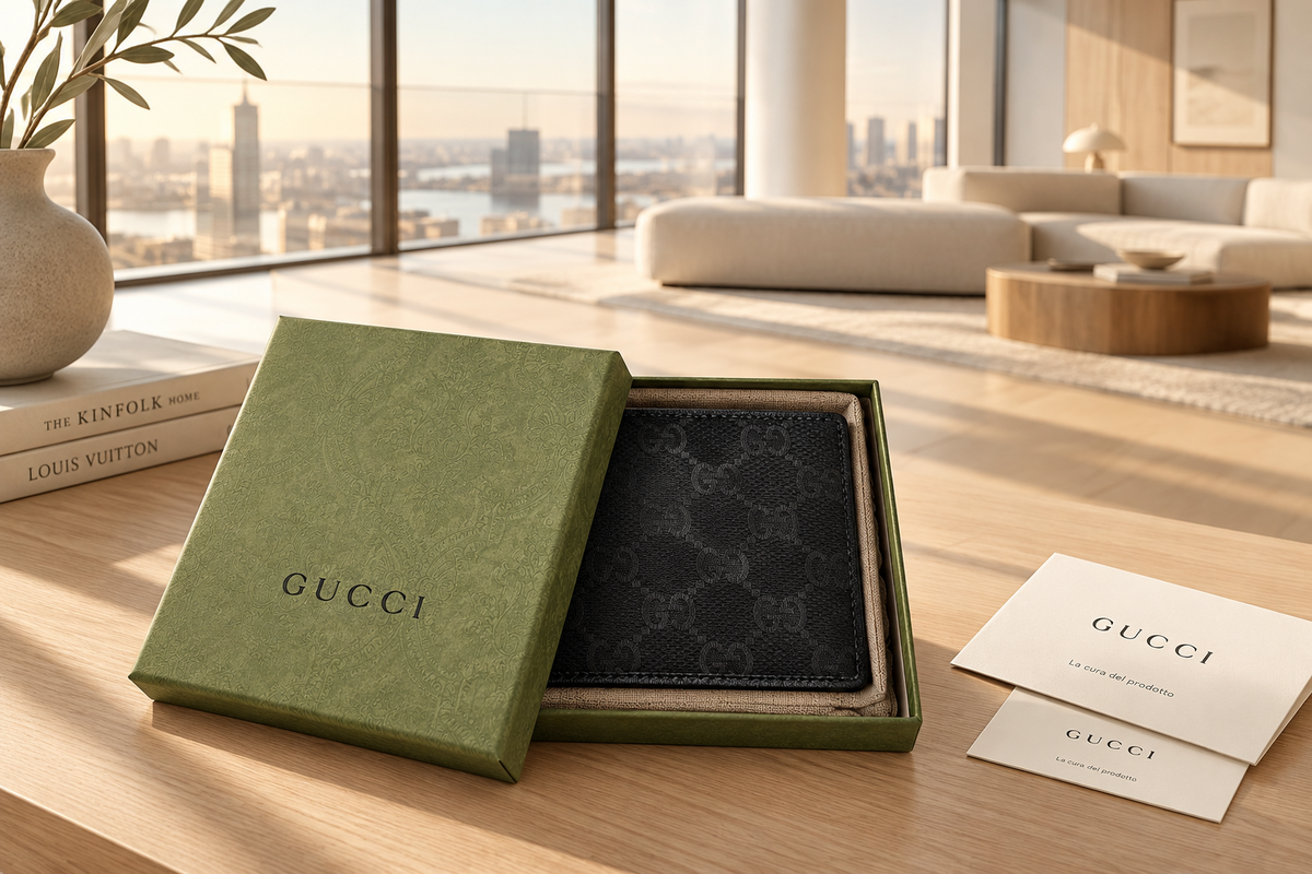 NEW GUCCI BLACK CANVAS LEATHER JUMBO GG BI-FOLD WALLET W/BOX