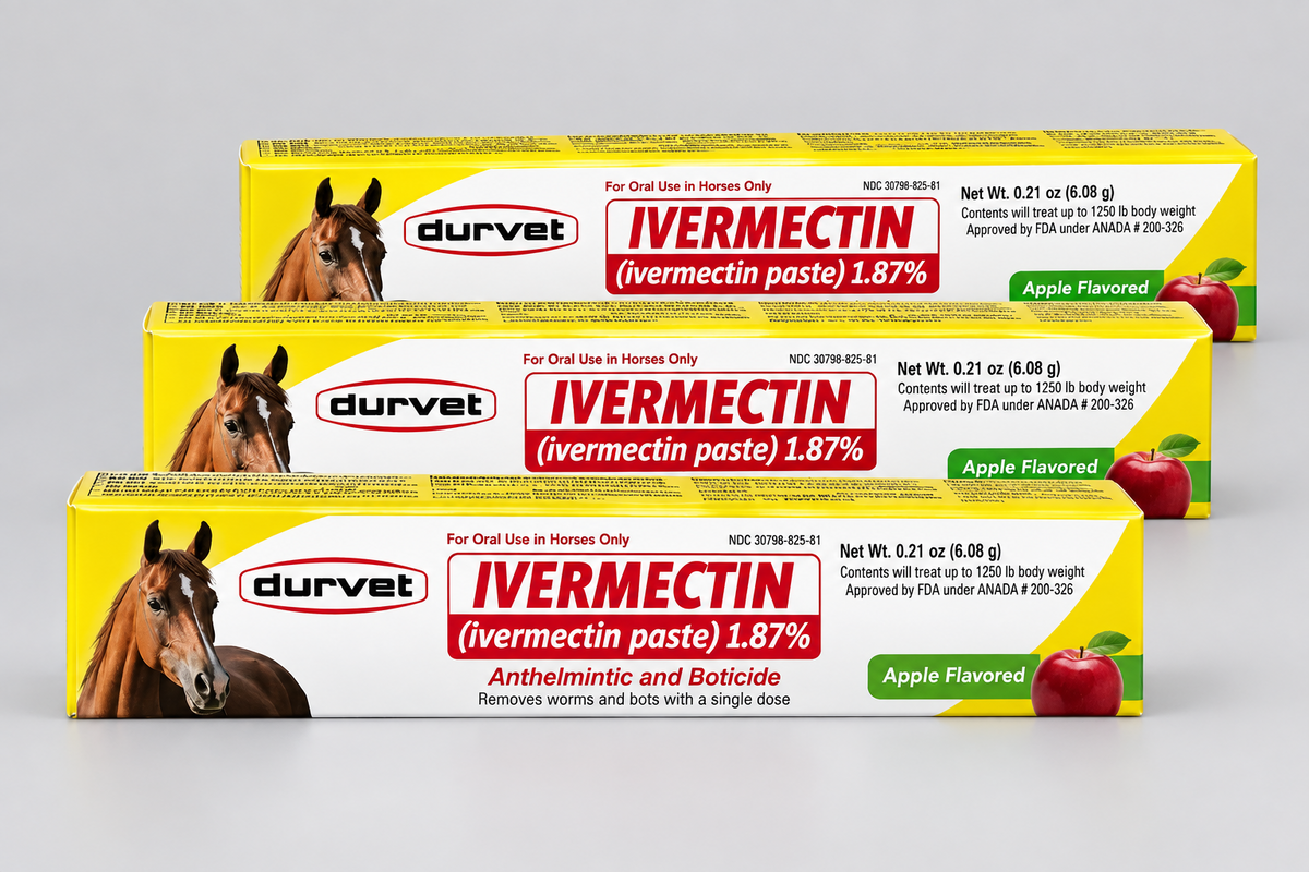 Pack of 3 Durvet Horse Dewormer Paste 1.87% Apple Exp 10/2027