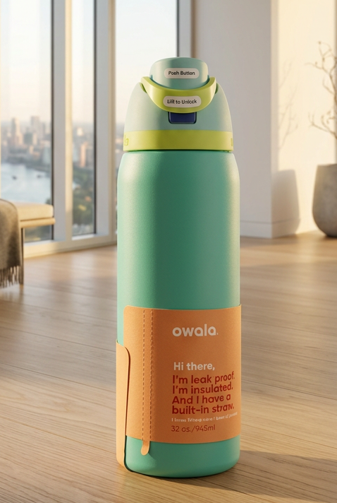 Owala FreeSip Insulated Stainless Steel Water Bottle with Straw, 32 oz, Dreamy Field (Grass Green)