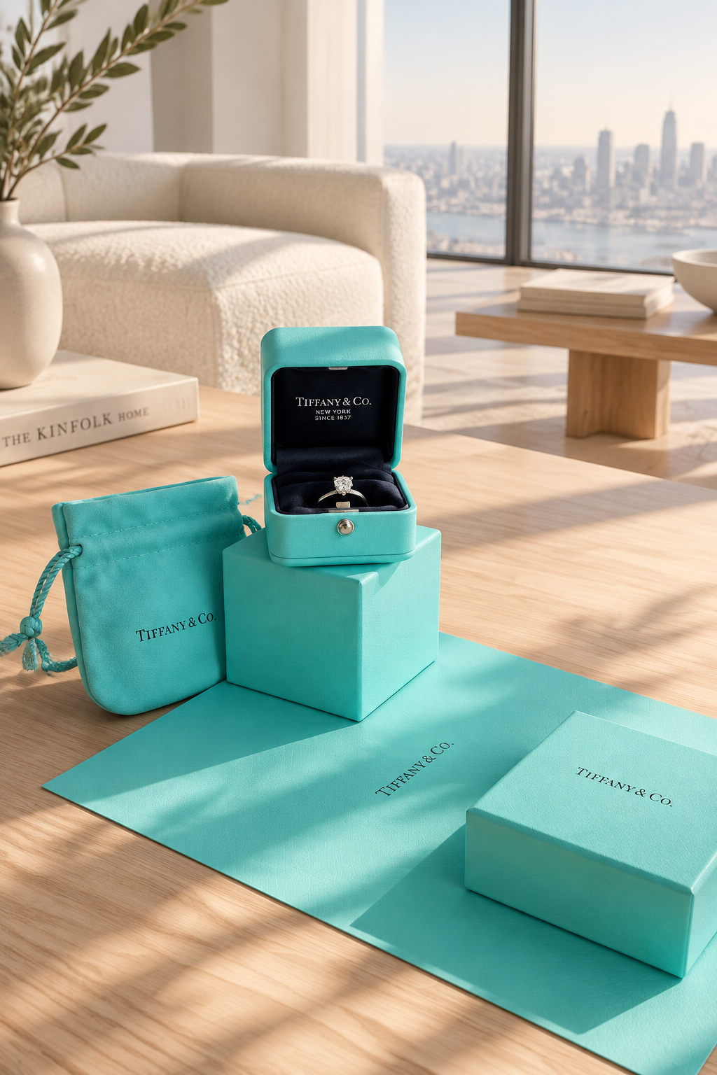 Tiffany & Co Engagement Ring Box + Outer Box + Pouch + Certificate + Folder +Bag