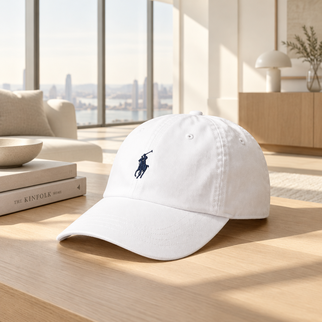 Polo Ralph Lauren Cotton Chino Baseball Cap White/Navy, Adjustable