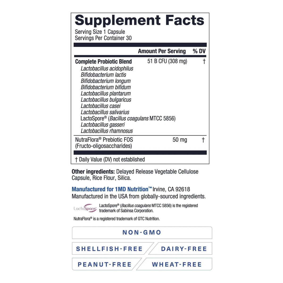 1MD Complete Probiotics Platinum Dietary Supplement Capsule - 30 Count