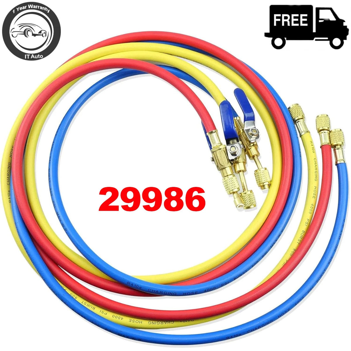 29986 Plus II 1/4" Hose w/ Compact Ball Valve End Refrigerant Charging Hose 72"