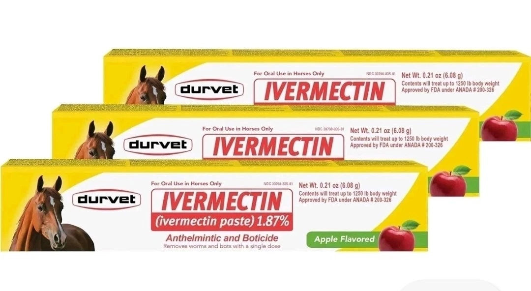 Pack of 3 Durvet Horse Dewormer Paste 1.87% Apple Exp 10/2027