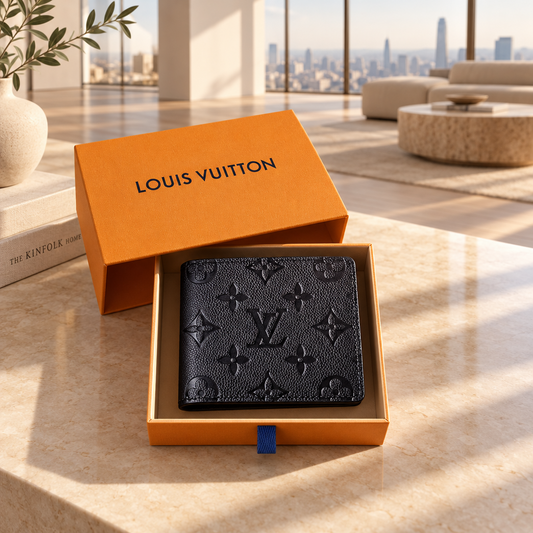 Louis Vuitton Black Bifold Logo Men's Wallet Credit Card Folding
