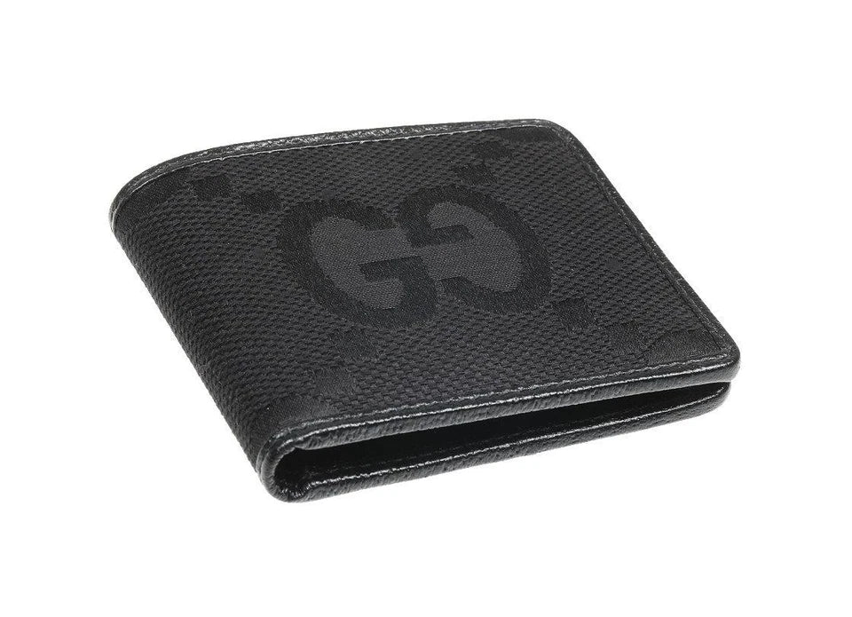 NEW GUCCI BLACK CANVAS LEATHER JUMBO GG BI-FOLD WALLET W/BOX