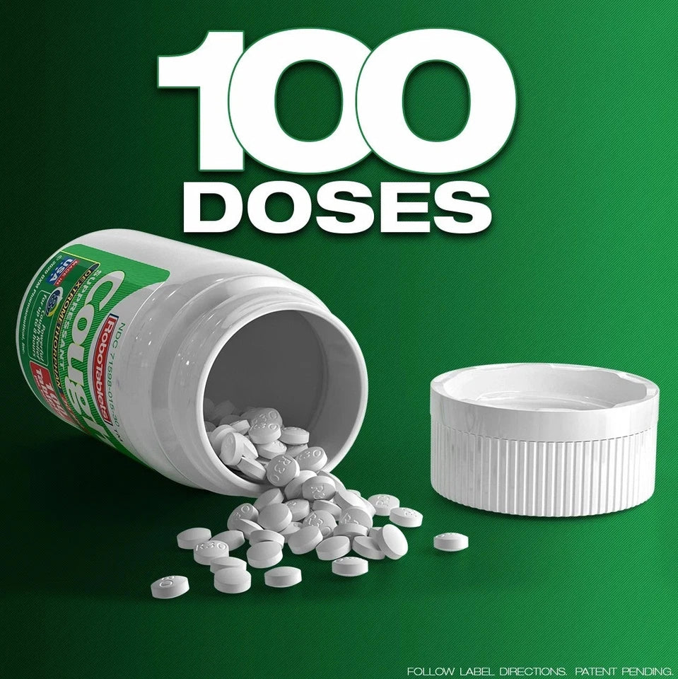 RoboTabs Cough suppressant 100 Tablets 30mg of Dextromethorphan Free-ship