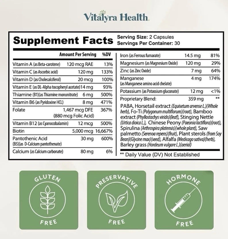 Vitalyra Hair Complex Hair Growth Healthy Skin Nails For Women &Men 60 Capsules