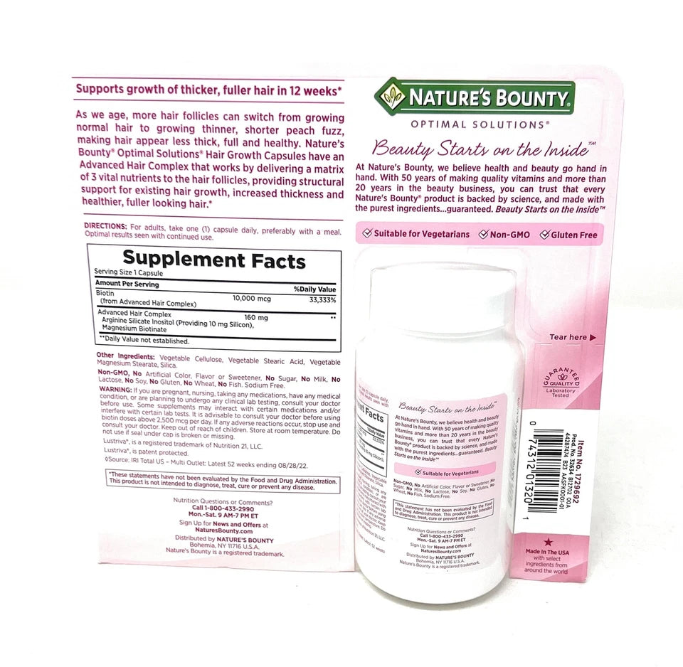 Nature's Bounty Hair Growth Supplement, 1 Per Day, Clinically Shown to Support