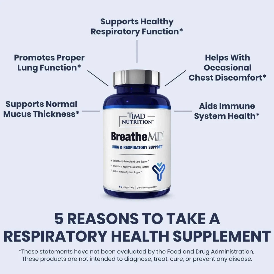 1MD Nutrition BreatheMD | Lung and Respiratory Support 60 Count (Pack of 1)