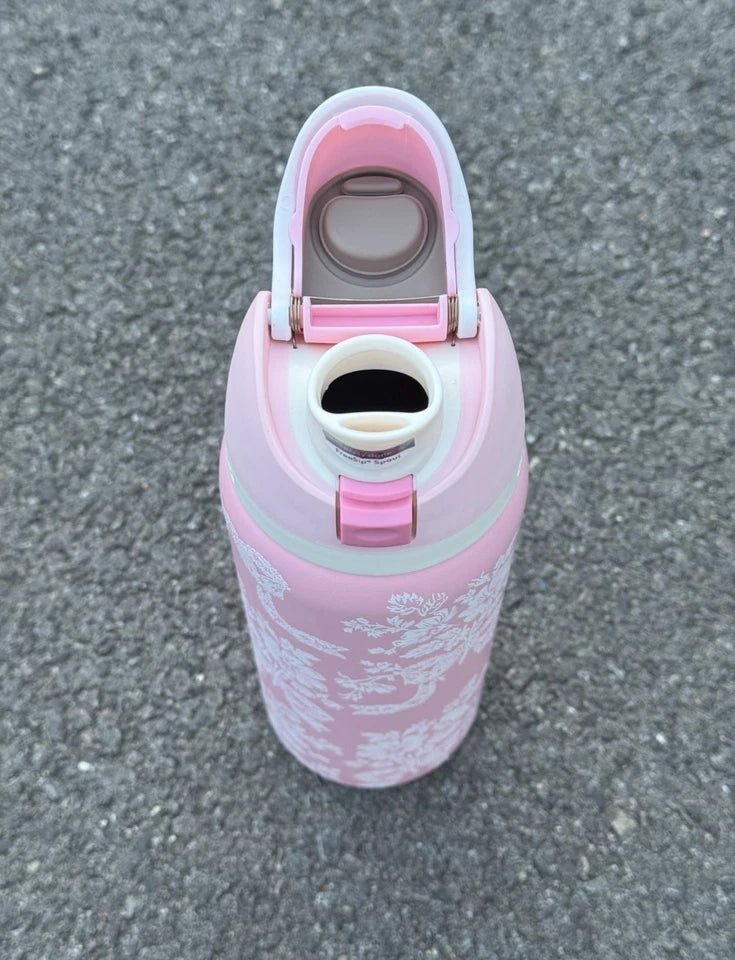 32-ounce Owala girls' pink ribbon portable water bottle - Free shipping