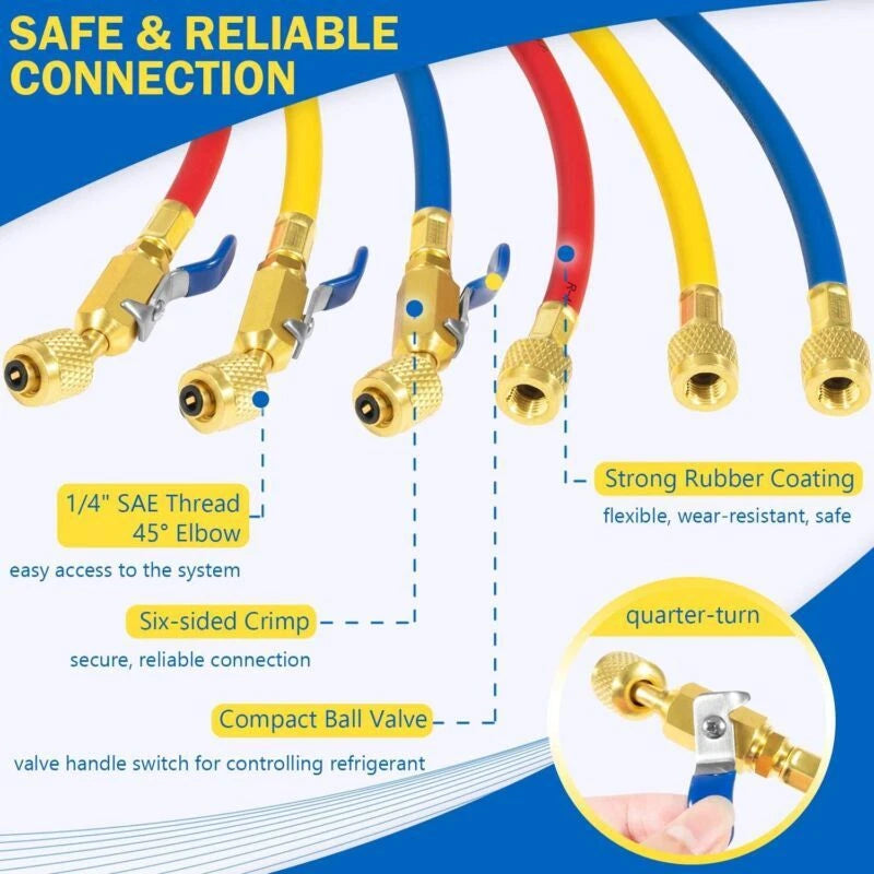 29986 Plus II 1/4" Hose w/ Compact Ball Valve End Refrigerant Charging Hose 72"