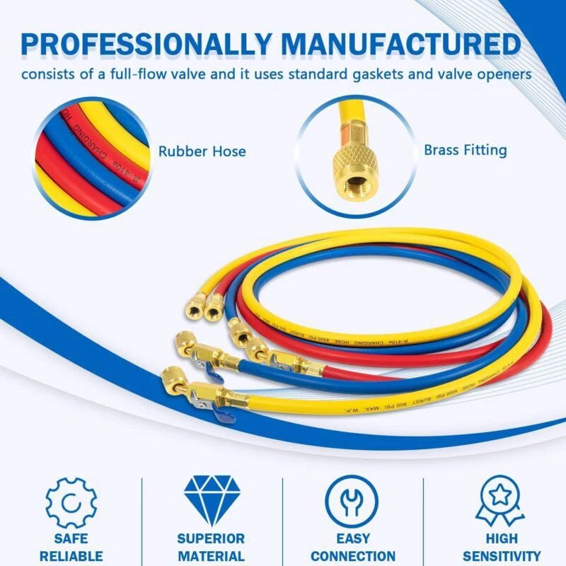 29986 Plus II 1/4" Hose w/ Compact Ball Valve End Refrigerant Charging Hose 72"