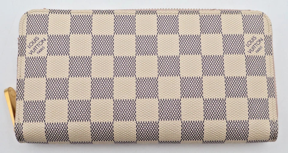 Louis Vuitton Zippy Wallet Damier Azur White Canvas Long Zip Around Wallet
