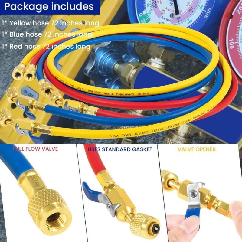 29986 Plus II 1/4" Hose w/ Compact Ball Valve End Refrigerant Charging Hose 72"