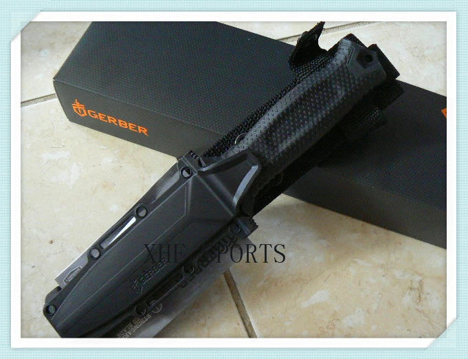 Gerber USA Made Strongarm Fixed Blade Pig Survival Knife - Black Fine Edge 01038