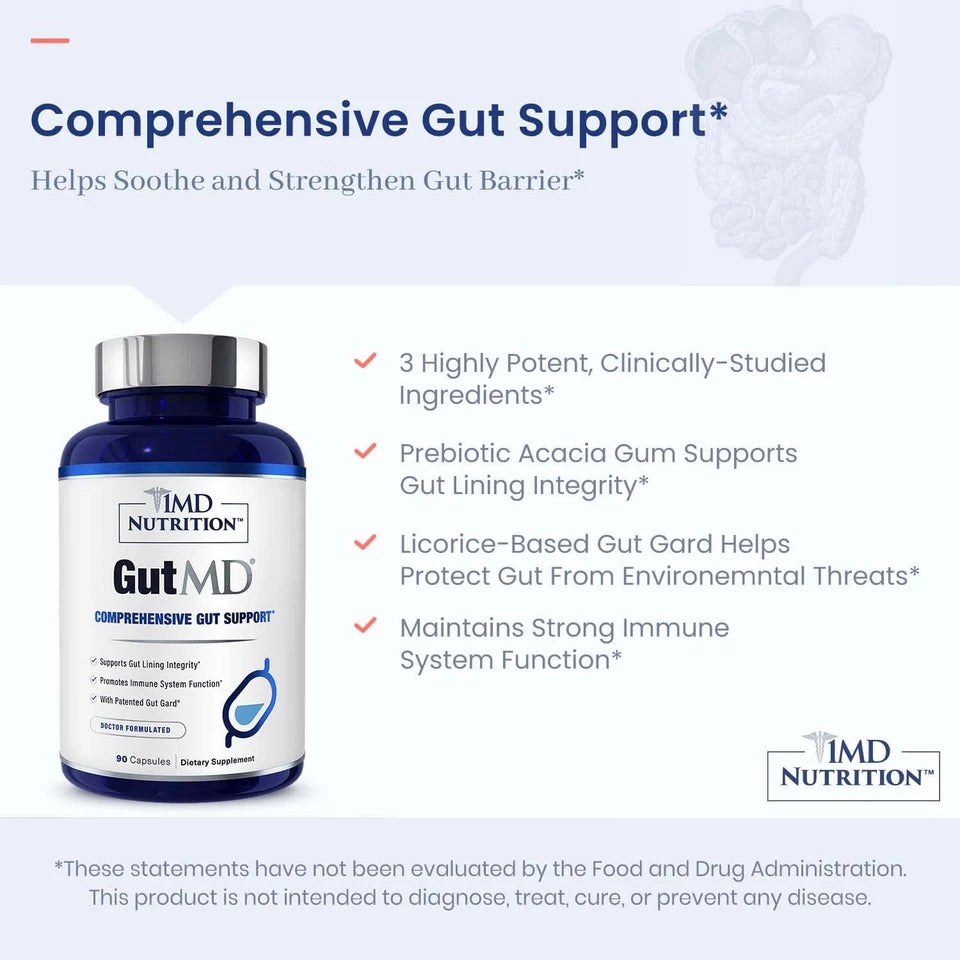 1MD Nutrition GutMD LGlutamine Capsules w/Prebiotic for Gut Health L Glutam...