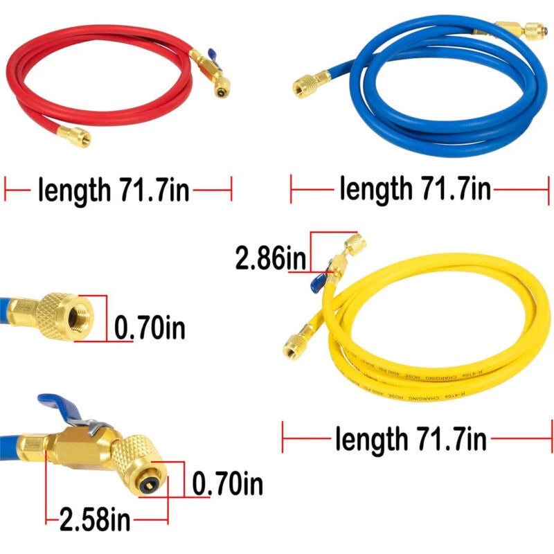 29986 Plus II 1/4" Hose w/ Compact Ball Valve End Refrigerant Charging Hose 72"