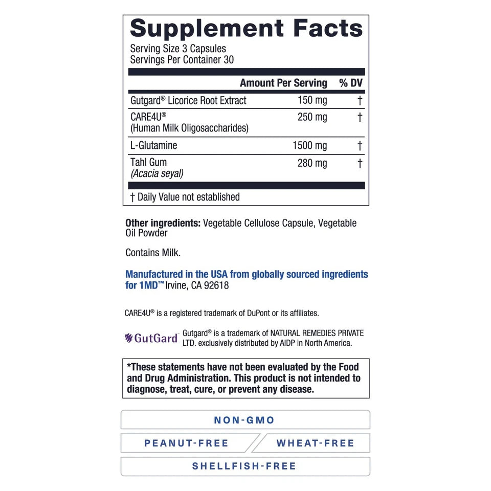 1MD Nutrition GutMD LGlutamine Capsules w/Prebiotic for Gut Health L Glutam...