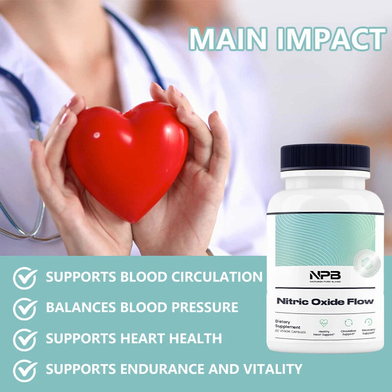 Nitric Oxide Flow Supplement Heart Health Blood Circulation Exercise 60 Capsule