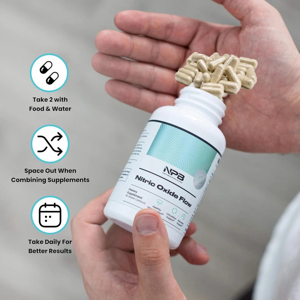 Nitric Oxide Flow Supplement Heart Health Blood Circulation Exercise 60 Capsule