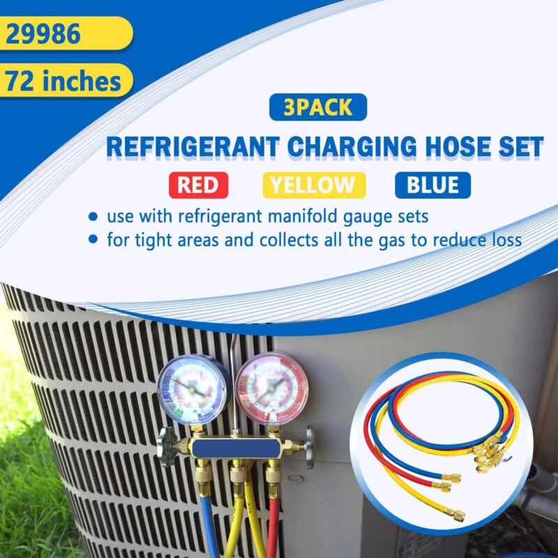 29986 Plus II 1/4" Hose w/ Compact Ball Valve End Refrigerant Charging Hose 72"